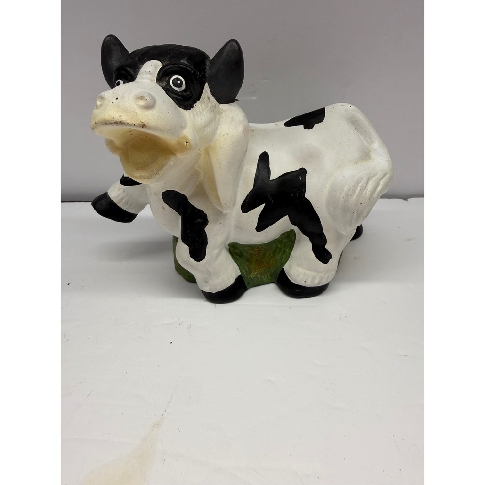 K's Collection Ceramic Cow Figurine Black White Spotted Farm Decor Raffia Bow